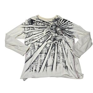 Vintage‎ XG Samurai Skull Graphic Long Sleeve Shirt L Japanese Y2K Distressed